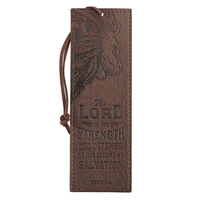 The LORD Is My Strength Brown Faux Leather Lion Bookmark Exodus 15:2