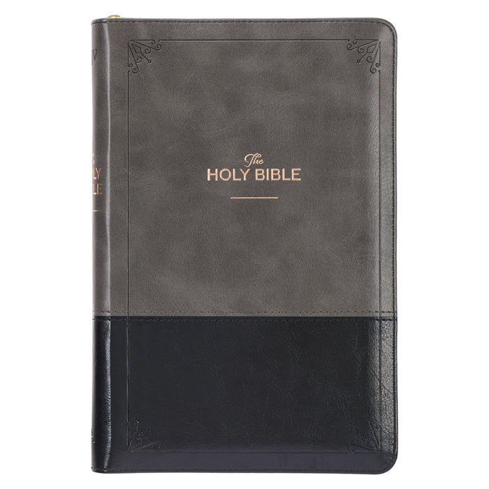 KJV Deluxe Gift Bible Black/Gray Faux Leather w/zipper