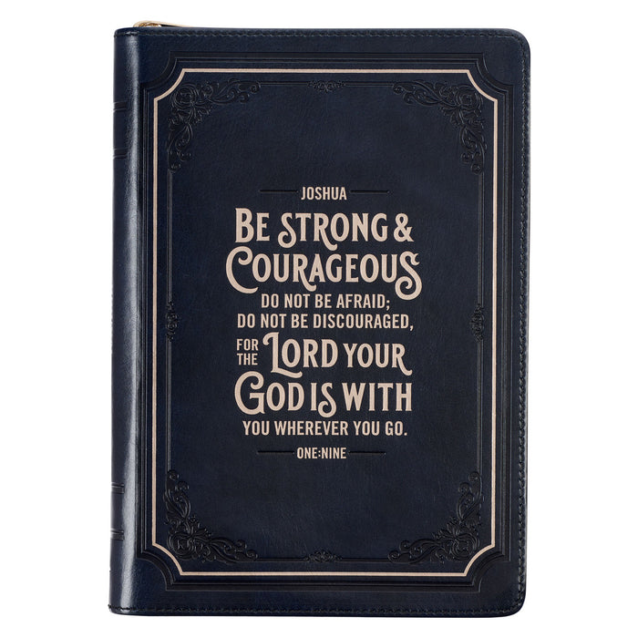 Be Strong & Courageous Black Journal w/Zipper Joshua 1:9