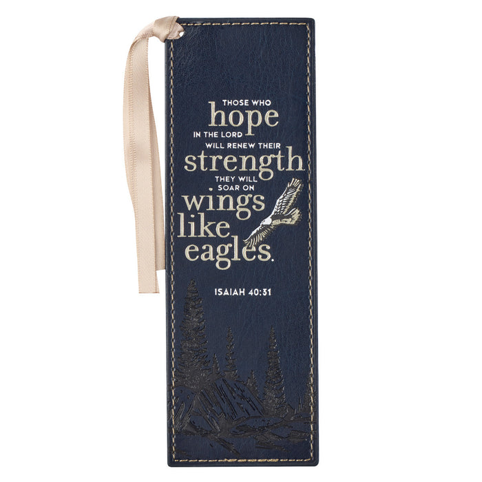 On Eagle's Wings Navy Blue Faux Leather Bookmark Isaiah 40:31