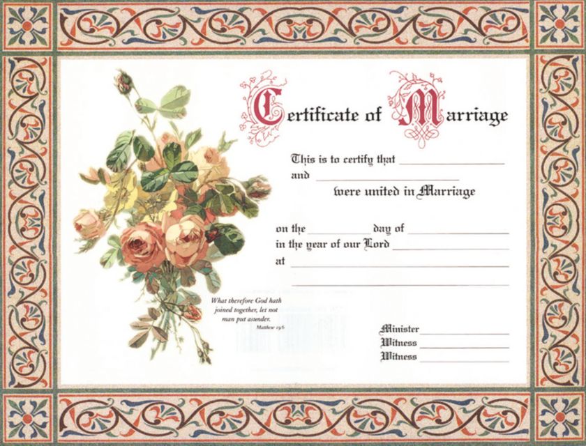 FLORAL MARRIAGE CERTIFICATES 6/pkg