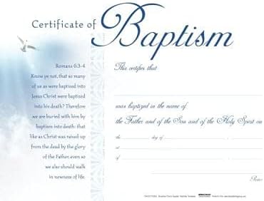 CERTIFICATE OF BAPTISM - WHITE CLOUDS 6pkg
