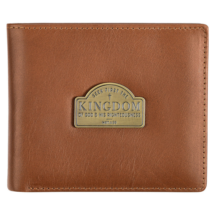Seek First the Kingdom Saddle Tan Genuine Leather Wallet Matthew 6:33