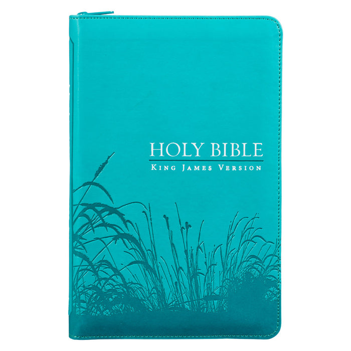 KJV Deluxe Gift Bible Turquoise Faux Leather w/Zipper IDX