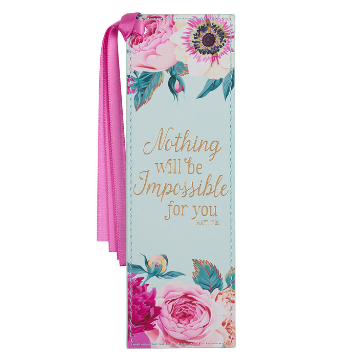 Nothing Will Be Impossible Mint Floral LuxLeather Bookmark Matthew 17:20