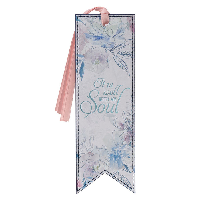Bookmark Faux Leather Ivory Floral It is Well