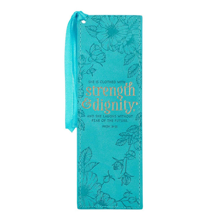 Strength & Dignity Teal Faux Leather Bookmark Proverbs 31:25