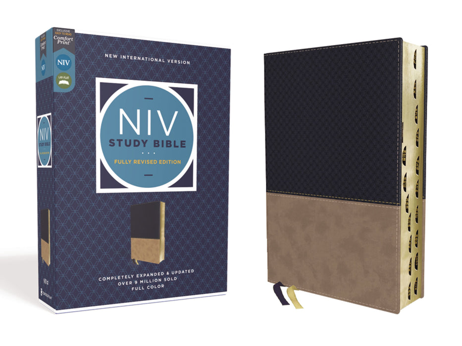 NIV Study Bible Indexed: 2020 Fully Revised Edition (Navy/Tan Leathersoft)