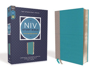 NIV Study Bible, Teal and Gray Leathersoft