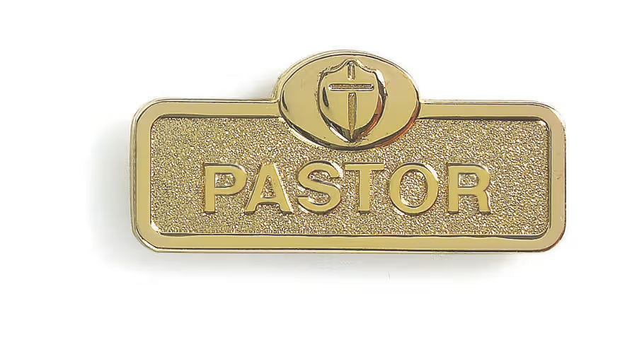 Pastor Badge with Cross - Brass: Magnetic Attachment