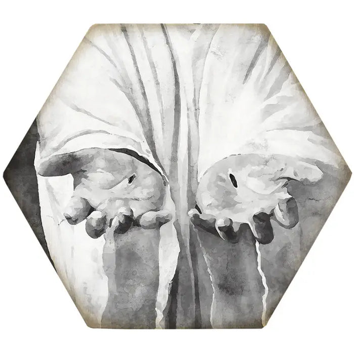 B&W Jesus Hands - Honeycomb Coasters