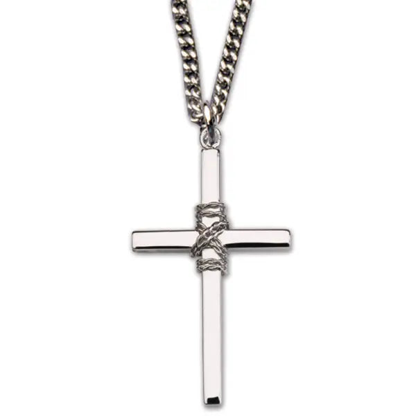Sterling Silver Wire Cross 24" Necklace