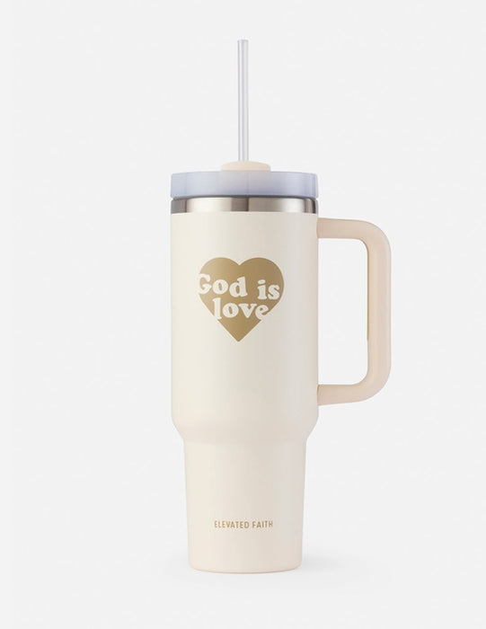 40 oz God Is Love Tumbler Stainless Steel With Handle & Reusable Straw