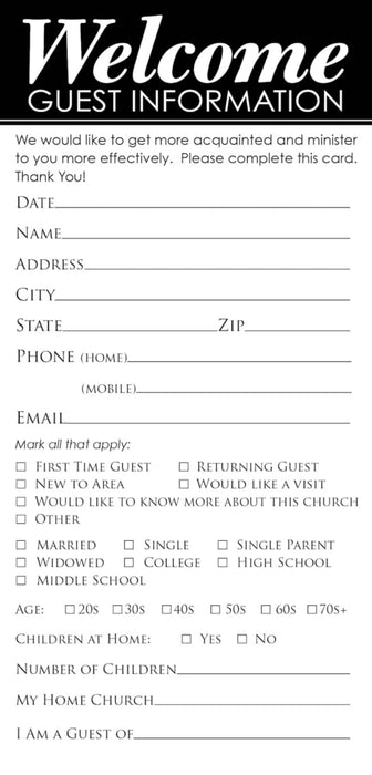 Welcome Guest Information Card 50/pkg