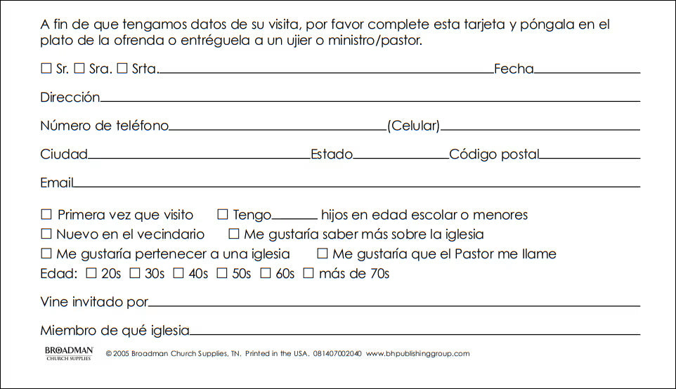 Tarjeta de bienvenido (Welcome Card) (Package of 50): Philippians 1:2 (RVR1960)