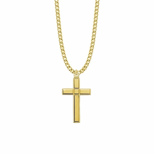 1-5/16 Inch 18KT Gold Plated Over Sterling Silver Engraved Detail Cross Necklace