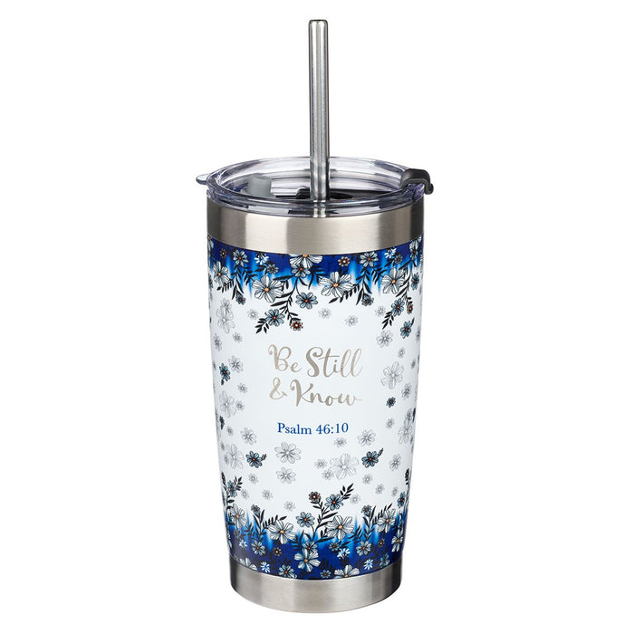 18oz Tumbler Be Still Psalm 46:10 w/Reusable Straw - Morning Star Christian Bookstores