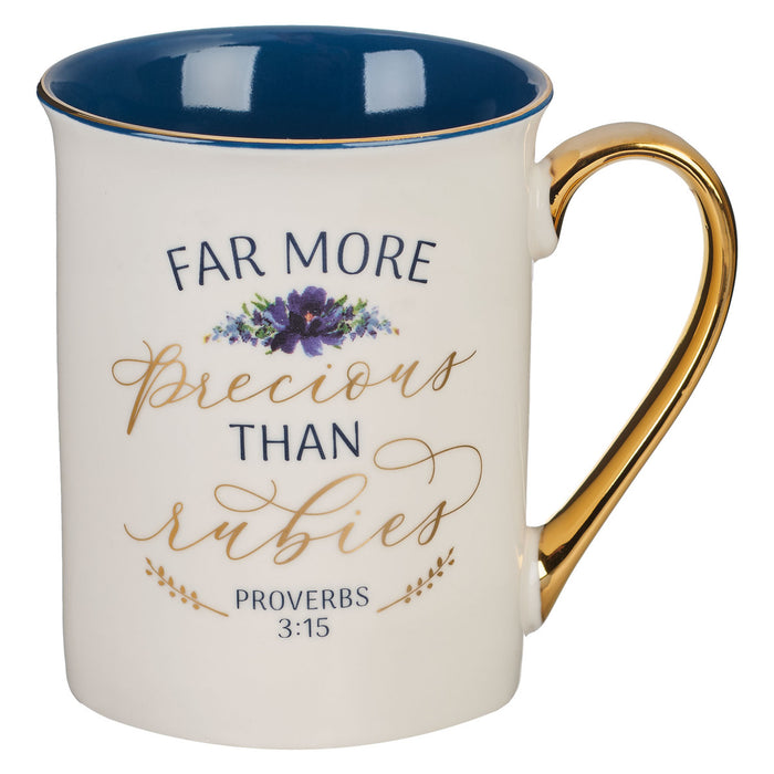 More Precious White & Blue 12oz Mug-Proverbs 3:15