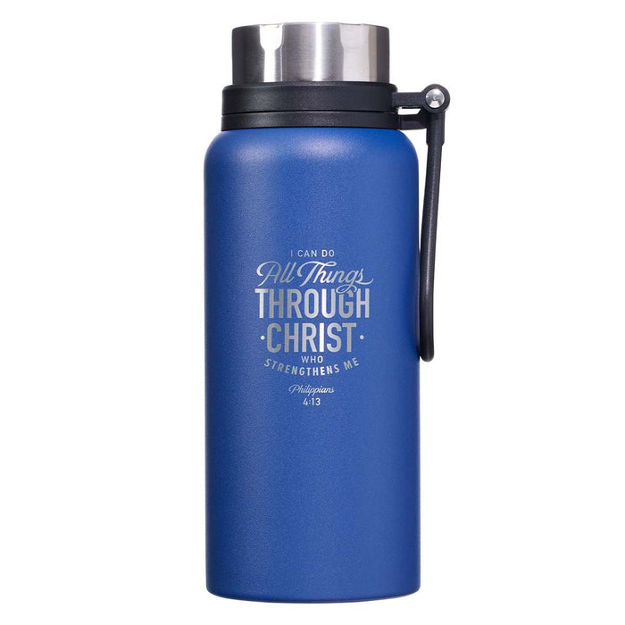 32oz StnStl Blue Water Bottle All Things Through Christ Philippians 4:13