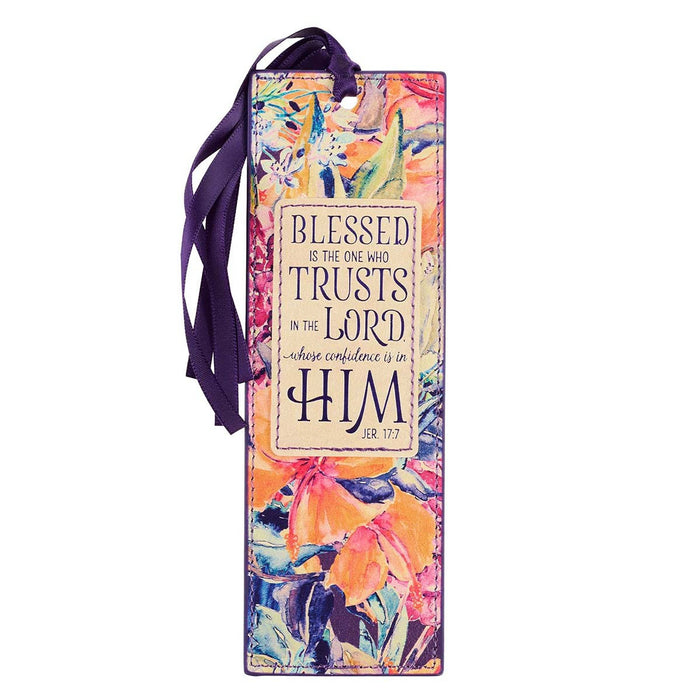 Blessed Is The One Floral Faux Leather Bookmark Jeremiah 17:7 - Morning Star Christian Bookstores