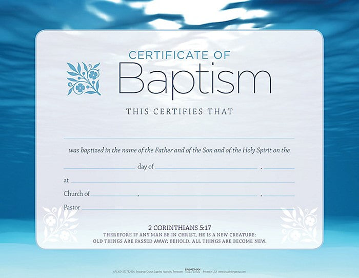 Certificate of Baptism - Blue Flat (Package of 6): 2 Corinthians 5:17