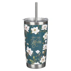I Love You, Mom Blush Magnolia Stainless Steel Travel Tumbler w/ Reusable Straw - Morning Star Christian Bookstores