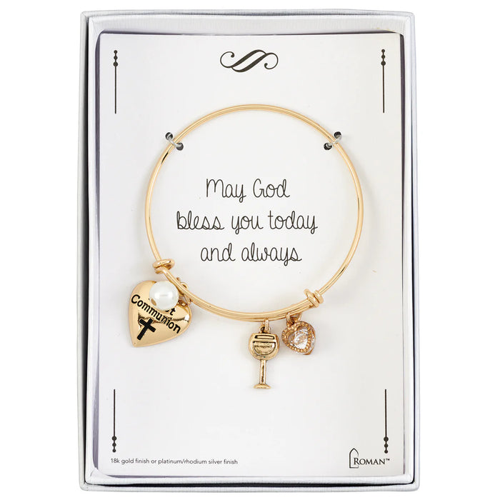 Girls First Communion Charm Bangle Bracelet - Gold