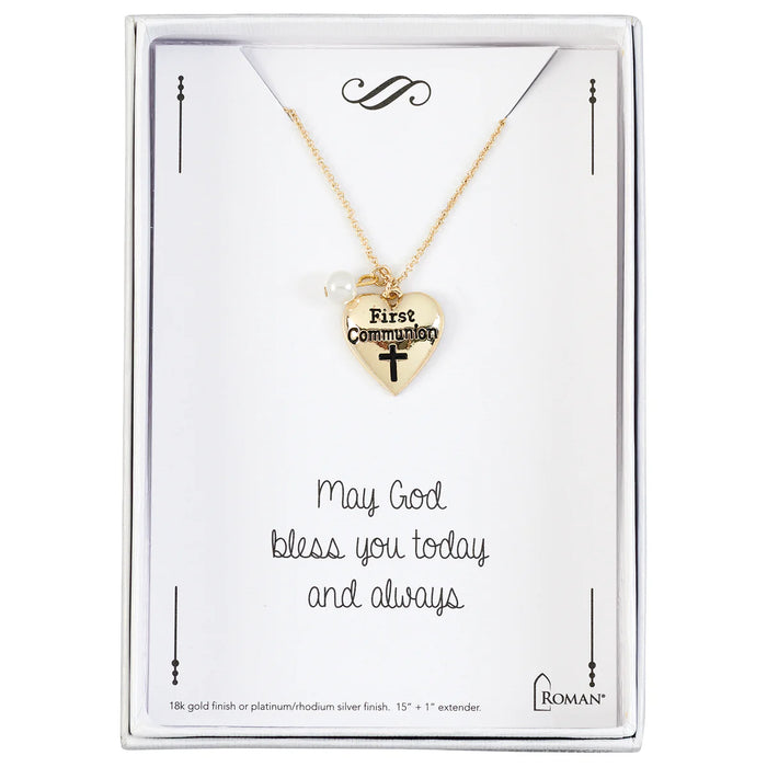 Girls First Communion Heart Pendant Necklace - Gold