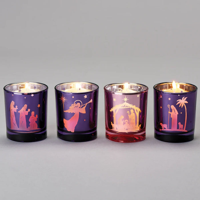 3.25" 4pc Set Votive Advent Candles with Nativity Scene
