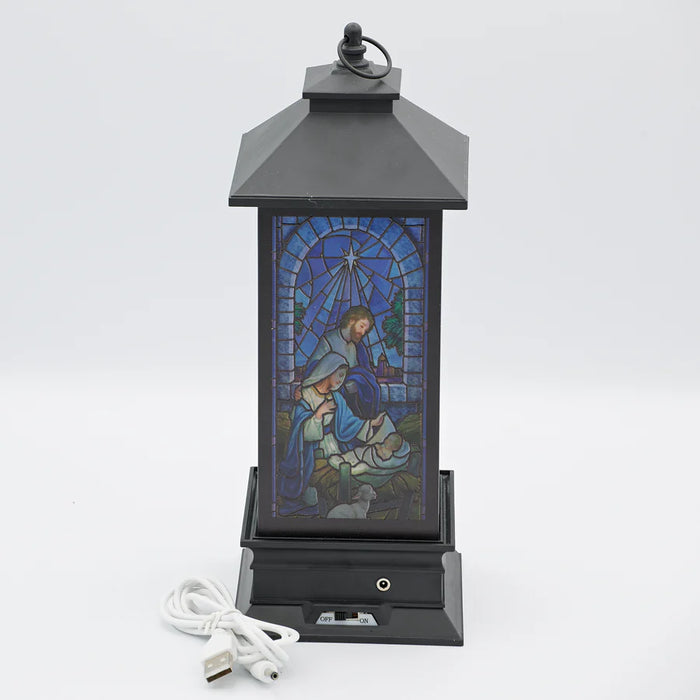 LED HOLY FAMILY PRINTED SWIRL LANTERN