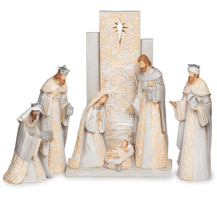 Ivory and Gray Nativity Set with Backdrop Scene