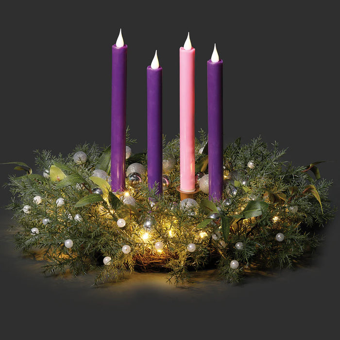 Pine with Silver Ornaments Advent Wreath Candle Holder