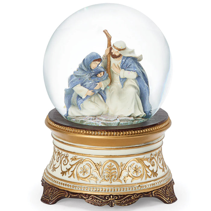 Glitterdome Musical Holy Family In Ivory Robes - "Away In a Manger" Tune