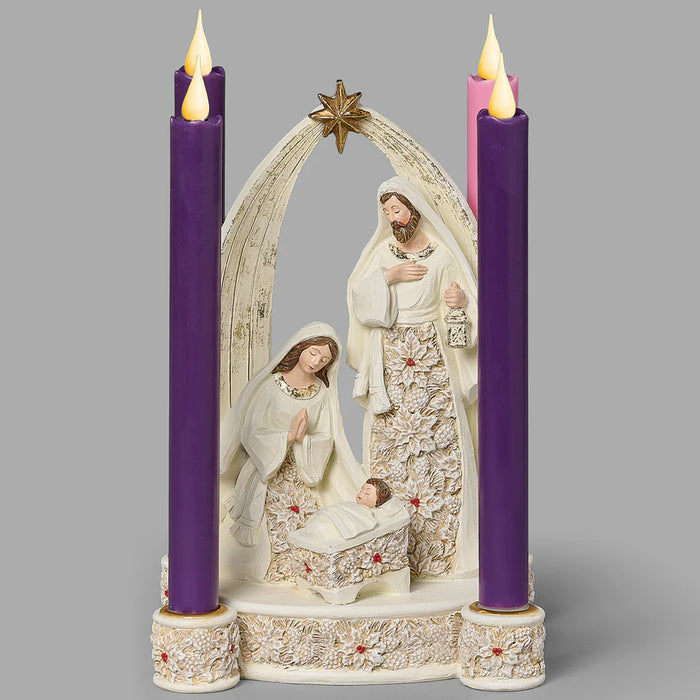 Holy Family with Poinsettia Accents Advent Candle Holder