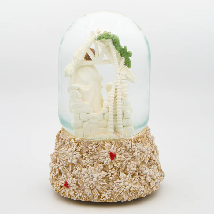 Glitterdome Holy Family with Poinsettia Accents- "Silent Night" Tune