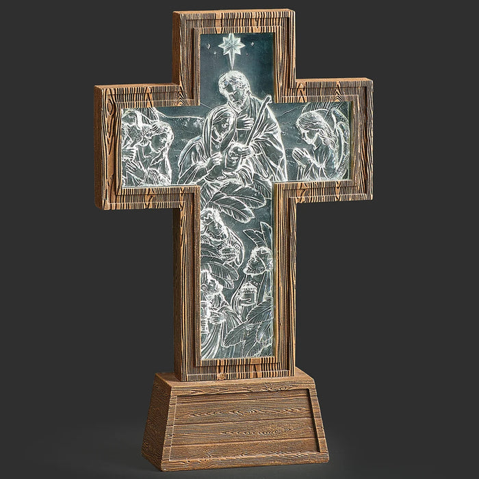 Lighted Holy Family Cross with Clear Acrylic Inset