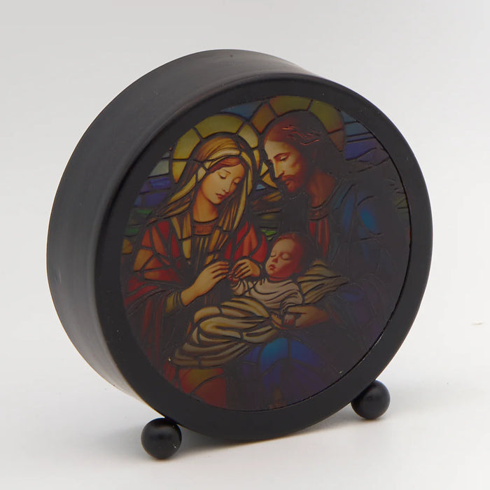 Lighted Holy Family Stained Glass Round Panel