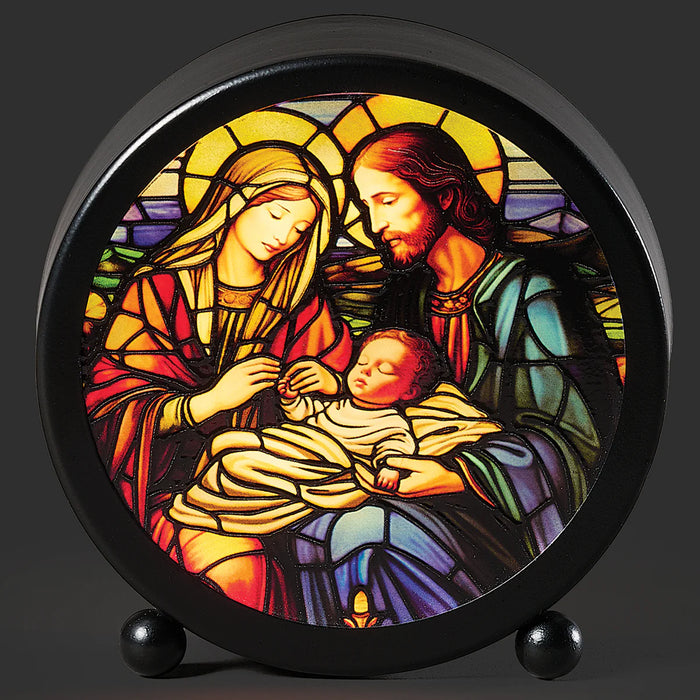 Lighted Holy Family Stained Glass Round Panel