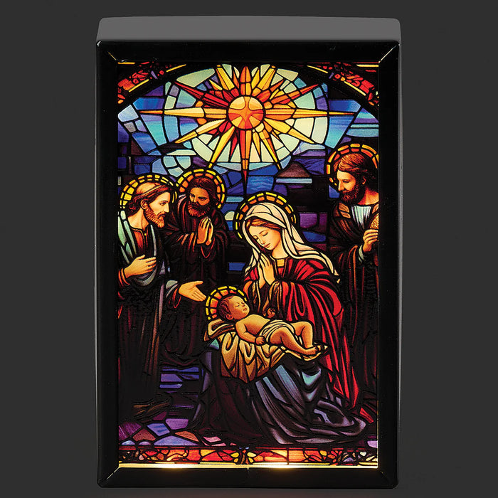 Lighted Stained Glass Nativity Scene with Holy Family