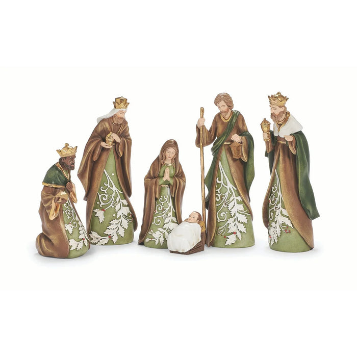 Nativity 6-PC Brown & Green Set - Green Leaf Pattern