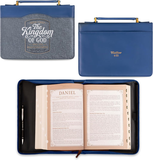 The Kingdom of God Two-tone Blue Faux Leather Fashion Bible Cover - Matthew 6:33 - Morning Star Christian Bookstores