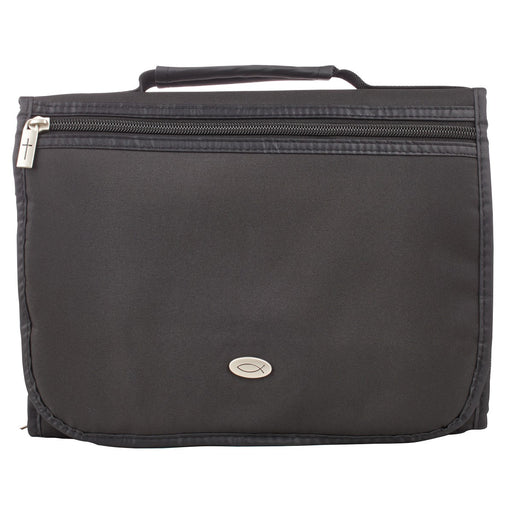 Black Micro-Fiber Tri-fold Organizer Bible Cover LG - Morning Star Christian Bookstores