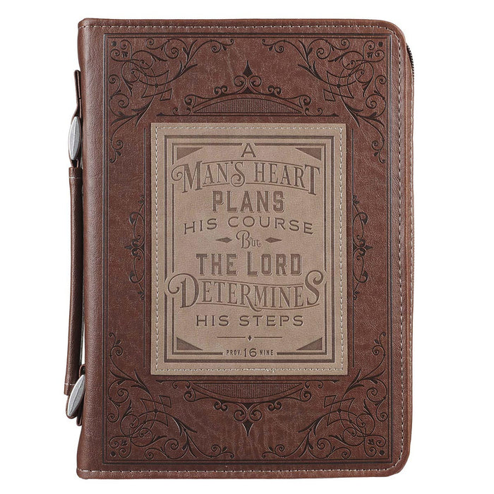 Classic Bible Cover LG Brown A Man's Heart - Prov 16:9 - Morning Star Christian Bookstores