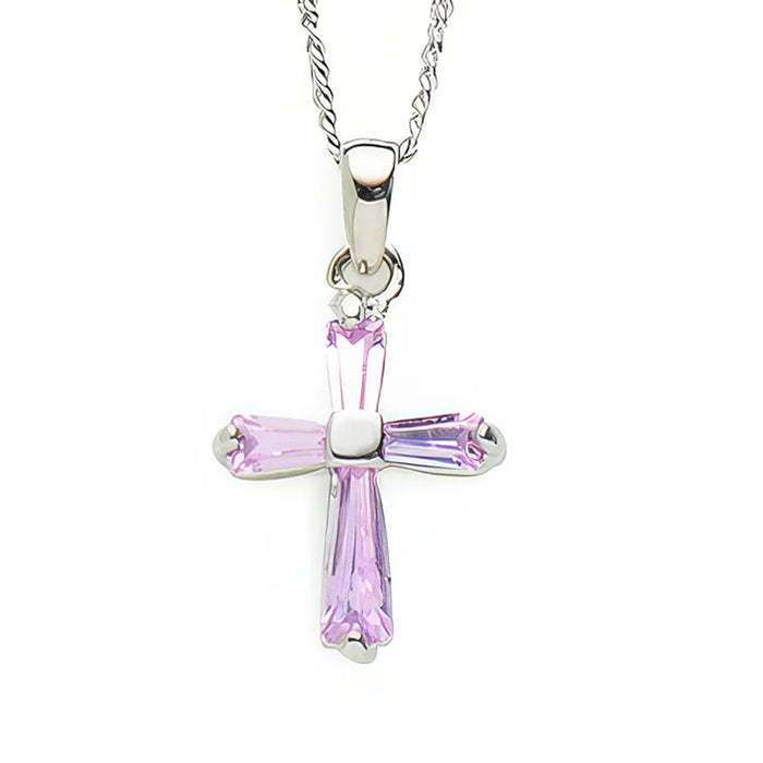 Birthstone Cross Necklace with Crystal Inlay