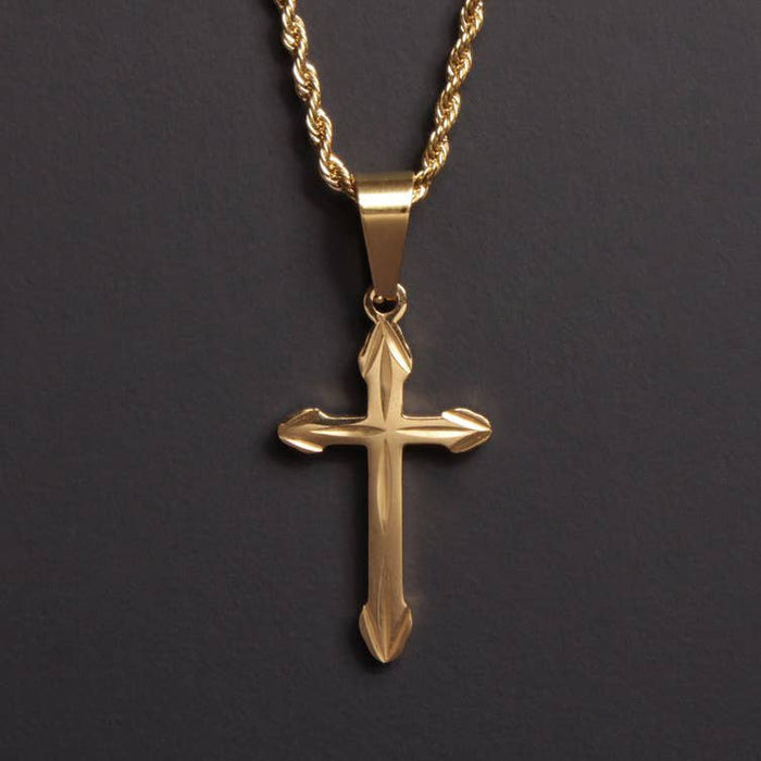 God Plated Cross Necklace for Men with Rope Chain