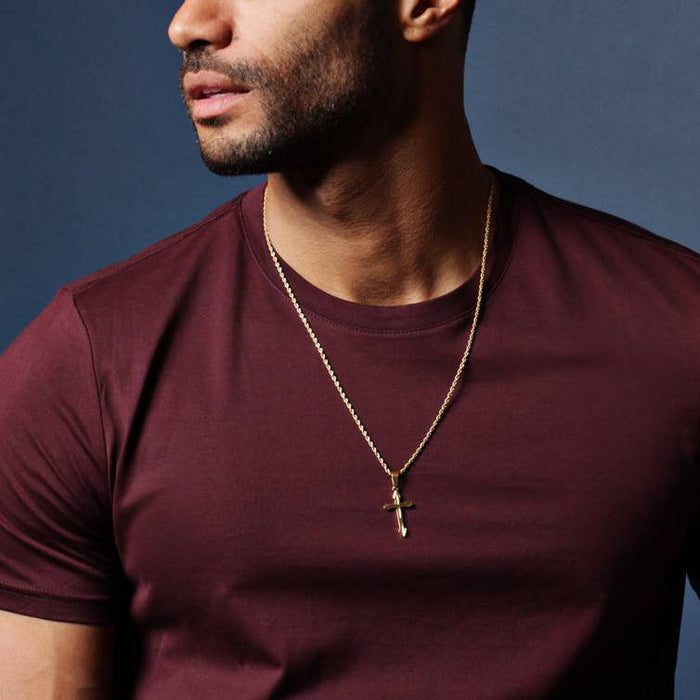 God Plated Cross Necklace for Men with Rope Chain