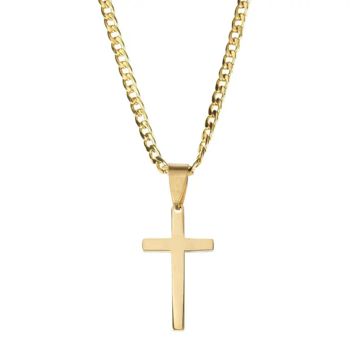 Slim Box Cross Gold Plated Stainless Steel Necklace 24"