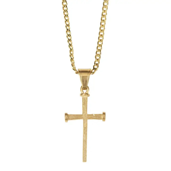 Gold Plated Nail Cross Necklace 24"