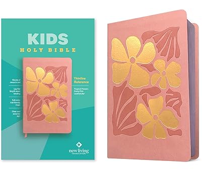 NLT Kids Bible, Thinline Reference EditionLeatherLike, Tropical Flowers Dusty Pink - Morning Star Christian Bookstores