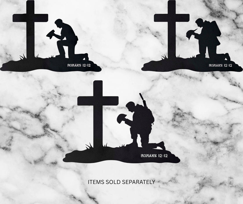 Soldier and Cross - Metal Wall Hanging